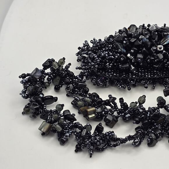 Retro Cluster Beaded Color Ink Black Stone Seed Bead Necklace Bracelet Set - Picture 7 of 16